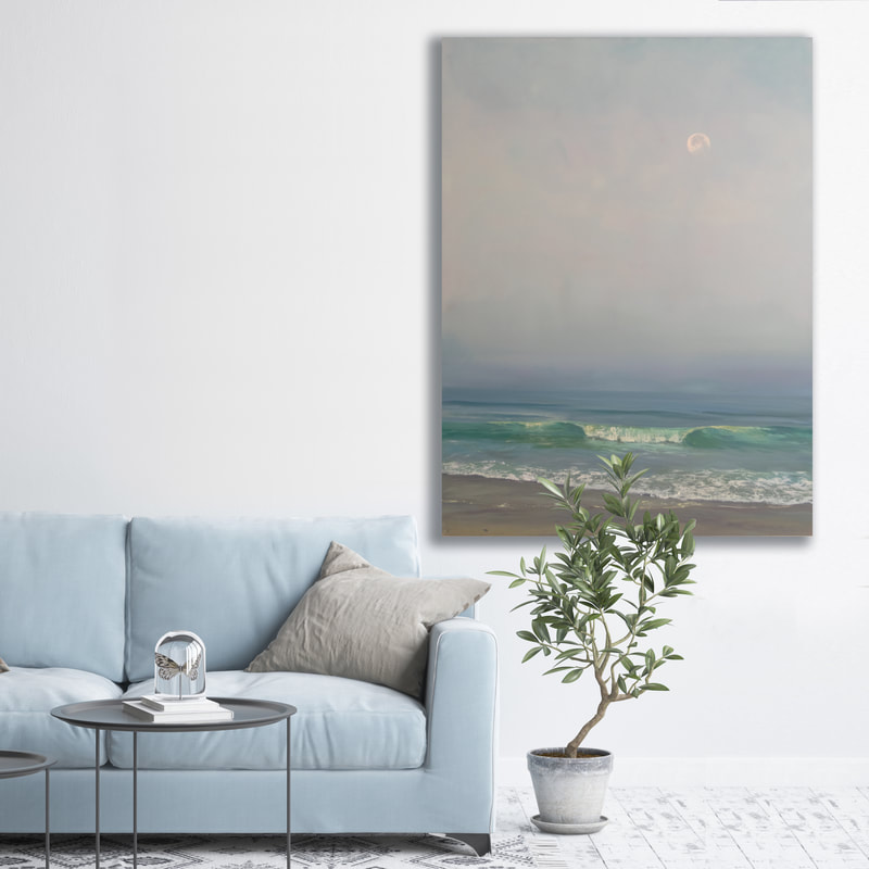 Goodbye Moon, Seascape, Oil painting by Annie Wildey 